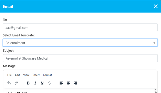 Email patient modal